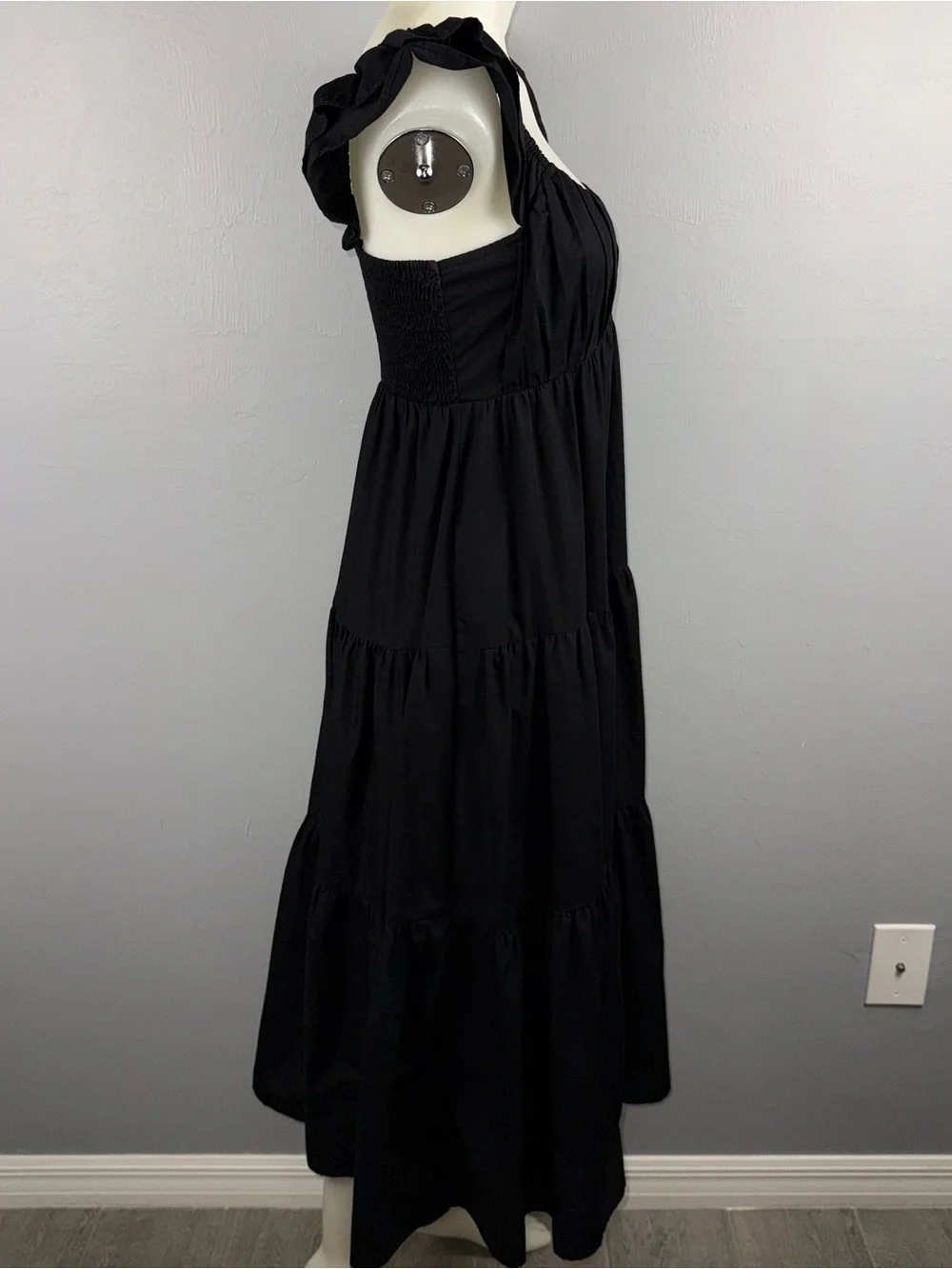 Abercrombie & Finch Tiered Ruffle Sleeve Poplin Maxi Dress M Black Whimsigoth